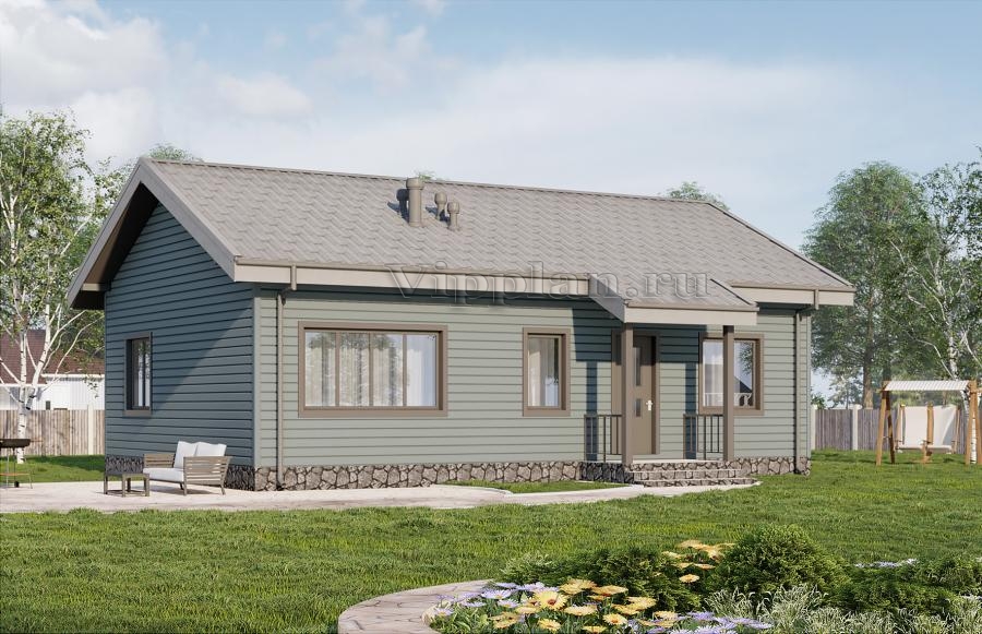 Одноэтажный дом с камином в гостиной и отделкой сайдингом