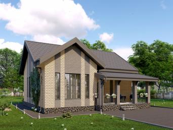 Одноэтажный дом с террасой, 3 спальнями и отделкой облицовочным кирпичом
