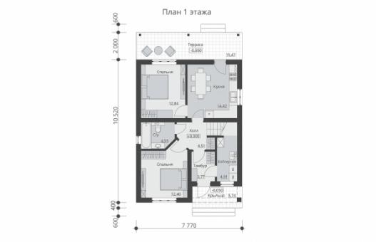 Одноэтажный дом с мансардой, четырьмя спальнями и террасой